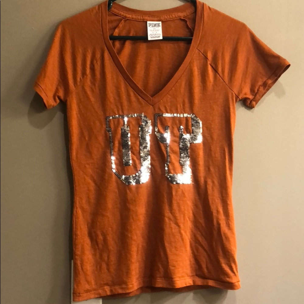 VS Pink Texas Longhorn sequin V-neck.